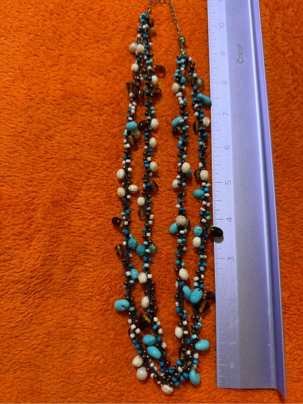 Boho Multi Strand Necklace Turquoise Blue Cream Amber Beaded Statement Jewelry
